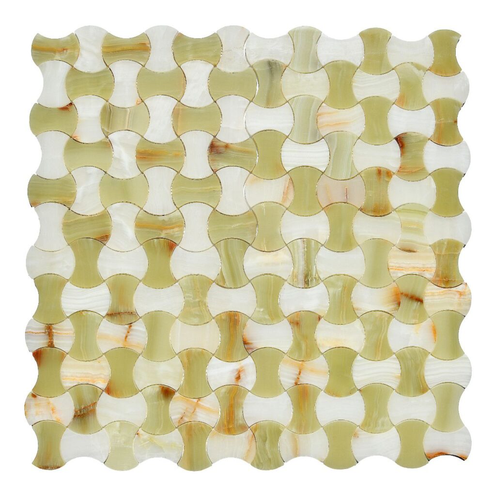 FLOW Ivory Green каменна мозайка в бяло и зелено