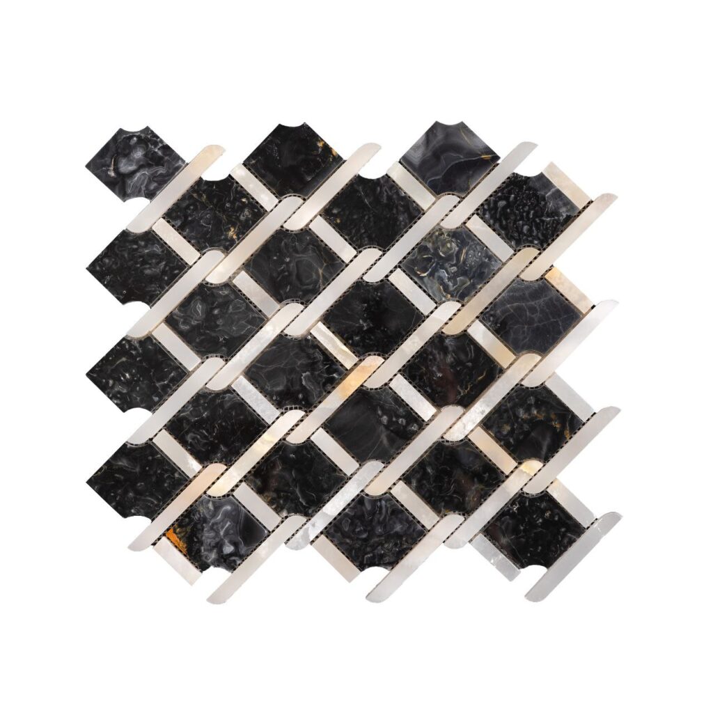 LATTICE Black каменна мозайка с тъмна геометрична структура