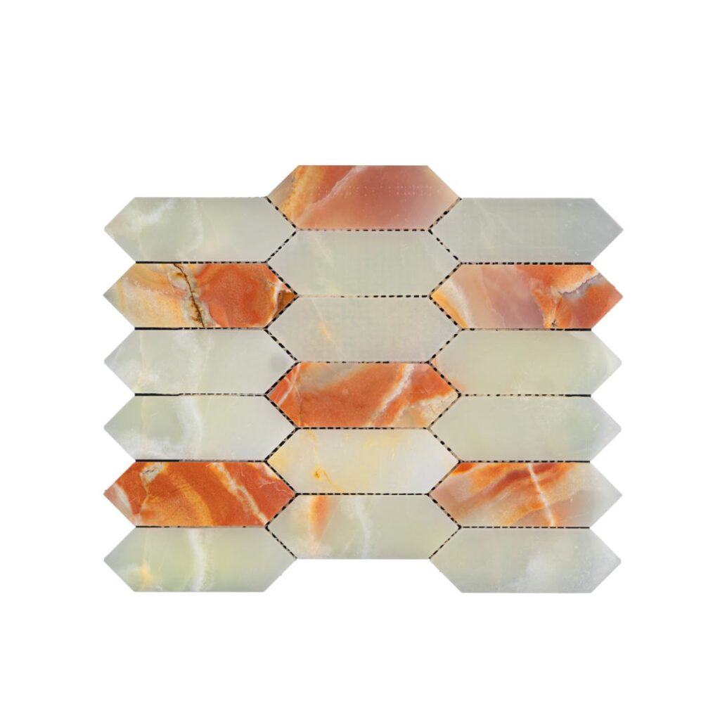 Мозайка PRISM Amber Onyx – издължен хексагон от естествен оникс