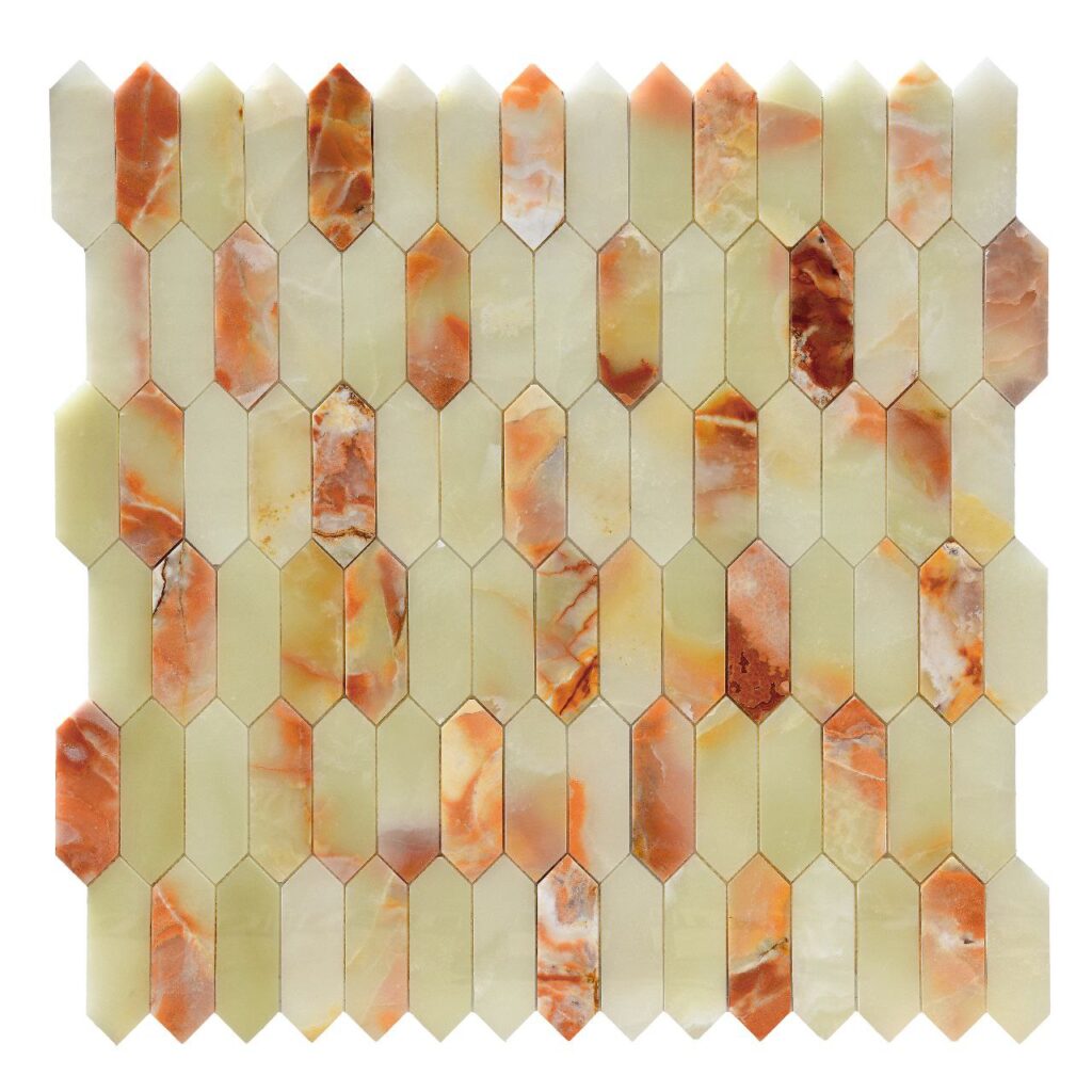 PRISM Fresh Amber мозайка от естествен оникс в издължен хексагон